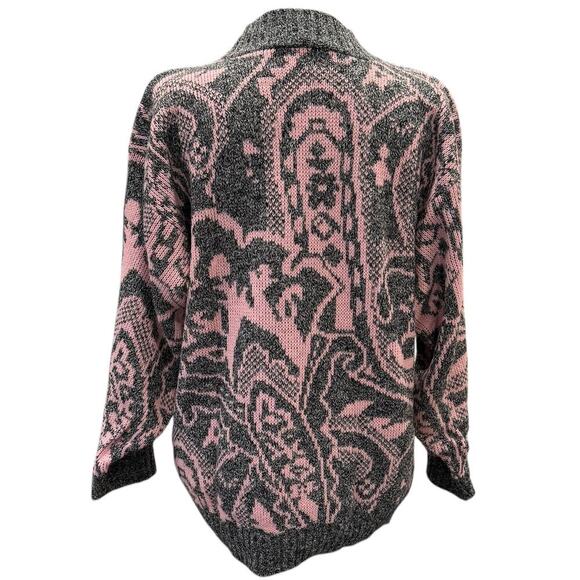 Mock Neck Gray Pink Retro 80's Vintage Sweater Large El Mar California - Picture 2 of 6